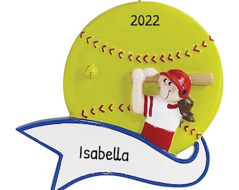Enfeites de Natal personalizados para fãs de softball - Presentes personalizados para fãs de softball, Enfeite de softball - Banner de softball - Personalização gratuita