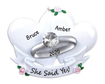 Personalized Engagement Ornament, She Said Yes Ornament, Wedding Flowers Ornament, Diamond Engagement Ring 2024, Just Married Ornament