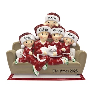 Personalized Family Ornament 2023 - Christmas Family Ornament with Cat Family of 5 Cat Ornament 2023 - Free Customization