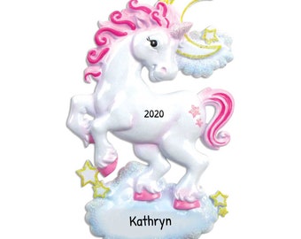 Adorno de unicornio personalizado - Adorno de unicornio para la cima del árbol - Adornos para niñas - Adorno navideño de unicornio - Unicornio a la luz de la luna - Regalo de Halloween para niños