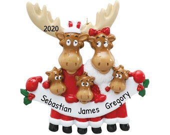 Personalized Family Ornament 2023 - Moose Ornament Family of 5 Moose Christmas Ornaments Deer Ornaments - Free Customization