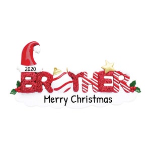 Adorno navideño personalizado para niños, Adorno de letra de hermano, Adornos de palabra de brillo nevado, Adornos de hermano, Personalización gratuita