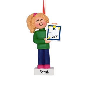Blonde Mädchen Zertifikat Ornament, Abschluss Ornament, Leistung Ornament, Diplom Ornament, Abschluss Geschenk, Award Ornament, Zertifikat