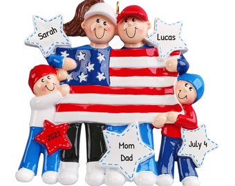 US Flag Family Ornament, Patriotic Ornament, 4th Of July Ornament, Personalized Family Ornament 2023, Independence Day Favors, Family Of 4