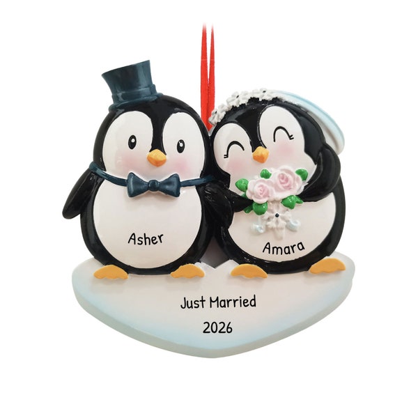 Personalized Penguin Couple Married Ornament, Wedding Penguin Ornament, Mr & Mrs Ornament, His And Her Ornament, Penguins Wedding Decor
