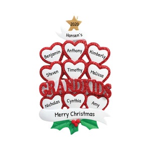 Personalized Grandparents Ornament 2023 - 9 Grandkids with Hearts Ornament First Time Grandparents Gifts - Free Customization