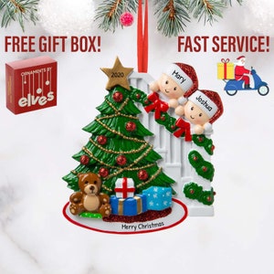 Couple Christmas Ornament - Personalized Peeking Grandchildren Christmas Tree - Grandkid Family of 2 Kid Child -  Custom 2023 in Gift Box