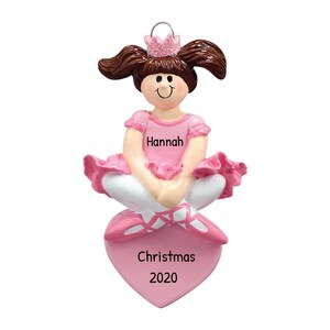 Personalized Ballerina Ornament - Ballet Ornament, Dance Ornament, Ballet Slipper - Brunette Princess - Free Customization