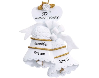 Decorazione per il 50° anniversario, decorazione personalizzata per l'anniversario, 50° anniversario di matrimonio 2026, decorazione con campanellini bianchi e dorati, decorazione personalizzata
