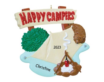 Personalized Tent Ornament - Happy Camper Ornament, Personalized Camping Ornaments - Happy Campers - Free Customization With Gift Box