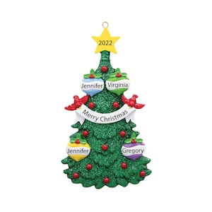 Adorno navideño "Familia de 4", adorno para árbol de Navidad 2023, adorno "Familia de 4", adorno con nombre personalizado, regalo personalizado para calcetín navideño