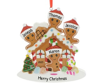 Personalized Family Ornament 2023 - Gingerbread House Ornament Family of 4 Gingerbread Cookie Ornaments - Free Customization