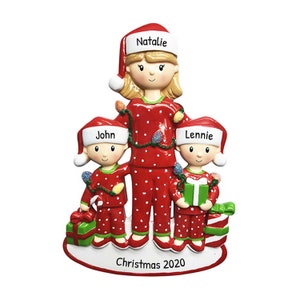 Personalized Single Mom Ornament, Mother and 2 Children Christmas Ornament, Custom Name, Mom with Two Kids, Daughter, Son
