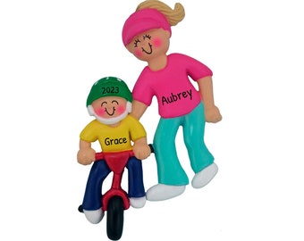 Personalized Family Christmas Ornament 2023 - Two Wheeler Rider Single Mom Blonde Family Ornaments - Free Customization