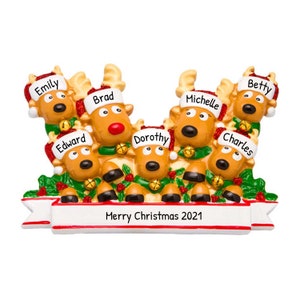 Personalized Family Ornament 2023 - Reindeer Ornament Family of 7 Deer Ornament Moose Ornament 2023 - Free Customization