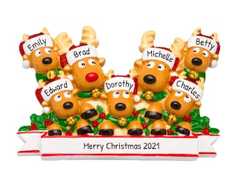 Personalized Family Ornament 2023 - Reindeer Ornament Family of 7 Deer Ornament Moose Ornament 2023 - Free Customization