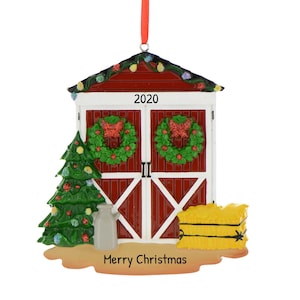 Personalized Big Red Barn Ornament 2023 - Christmas Tree Farm Ornament - Barn Door - Free Customization