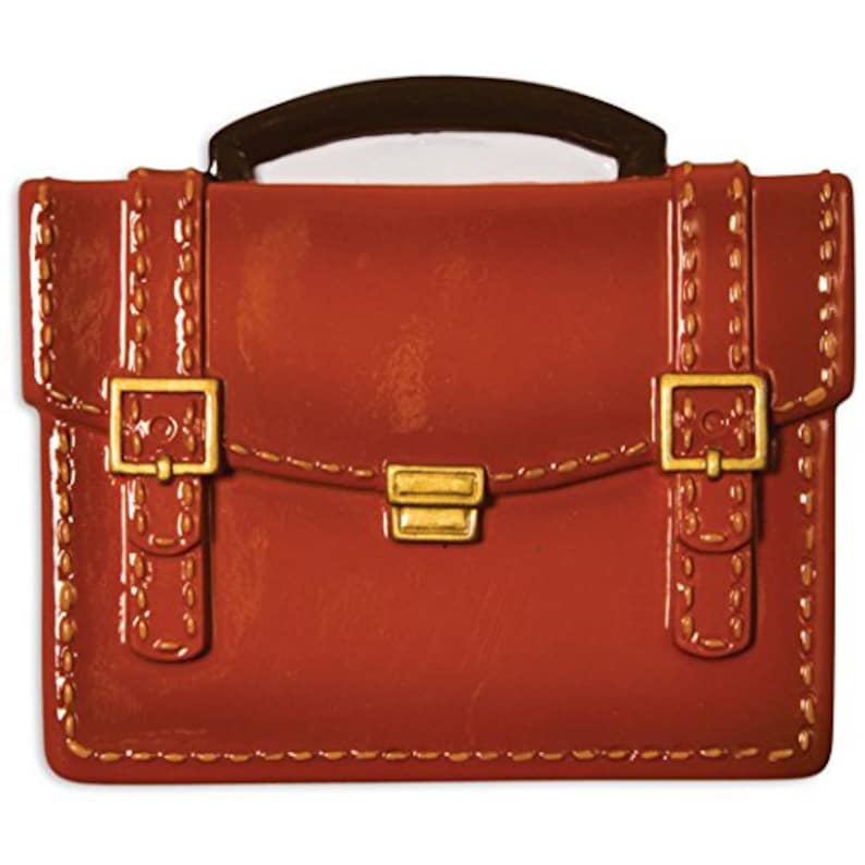 May include: A brown leather briefcase with gold-toned hardware and stitching. The briefcase has a top handle and a clasp closure.