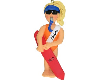 Adorno de salvavidas personalizado - Adornos de playa personalizados para árbol de Navidad - Mujer rubia - Personalización gratuita
