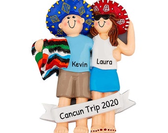 Cancun Mexico Ornament, Vacation Couple Ornaments, Personalized Gift, Ornaments For Couples, Custom Ornaments, Travel Ornament, Mexican Gift