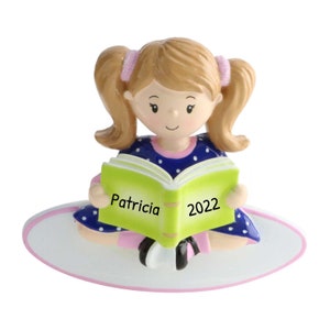 Personalized Bookworm Ornament - Book Lover Christmas Ornaments - Girl Reading - Free Customization