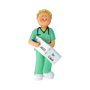 Personalized Medical Ornament - Nurse Ornaments, Doctor Ornaments, Medical Profession - Blonde Male - Free Customization