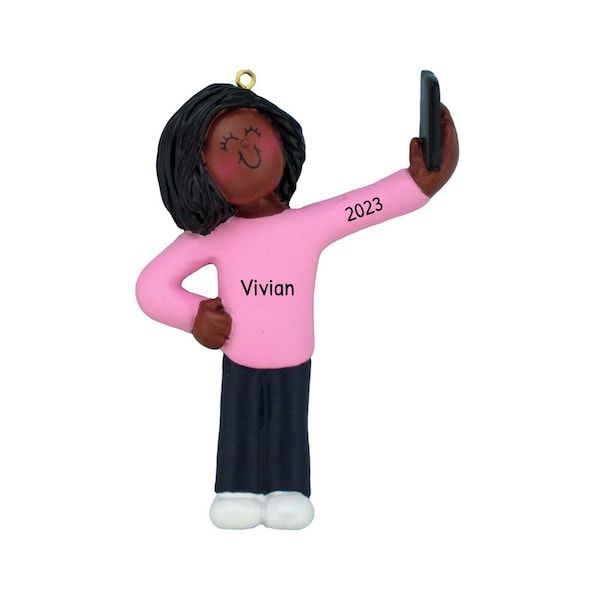 Personalized Selfie Ornament - iPhone Teen Ornament - Smart Phone Teen Girl Ornament - Black Girl Ornament - Modern Selfie Hanging Ornament