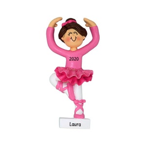 Personalized Ballerina Ornament - Ballet Ornament, Dance Ornament, Ballet Slipper - Brunette Ballerina - Free Customization