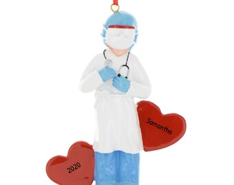 Adorno médico personalizado: adornos de enfermera, adornos de doctor, profesión médica, enfermera con EPI, personalización gratuita
