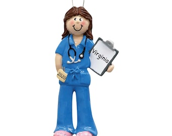 Adorno médico personalizado - Adornos para enfermeras, adornos para médicos, profesiones médicas - Mujer con uniforme médico - Personalización gratuita