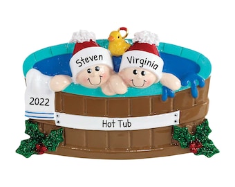 Ornement Couple dans un jacuzzi, Décoration de Noël personnalisée pour les couples, Souvenir des fêtes avec noms personnalisés - Pendentif à suspendre