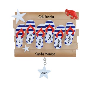 Adorno familiar personalizado 2023 - Adornos de verano Adornos de chanclas Familia de 6 adornos de chanclas - Personalización gratuita