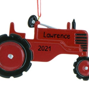Personalized Tractor Ornament - Ranch Ornament, Farm Ornaments, Farmer Gifts - Red Tractor - Free Customization
