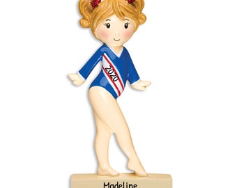 Personalized Gymnastics Ornament for Girl - Gifts for Gymnasts, Gymnastics Christmas Ornament - Blue Leotard - Free Customization