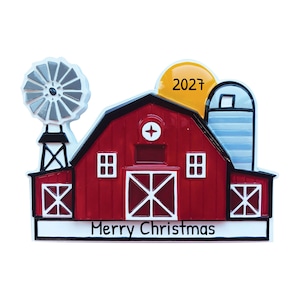 Personalized Big Red Barn Ornament 2023 - Christmas Tree Farm Ranch Ornament - Farmhouse - Free Customization with Gift Box