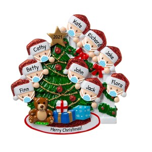 Personalized Family Ornament 2023 - Mask Family Christmas Tree Ornament Family of 9 Christmas Ornaments - Free Customization