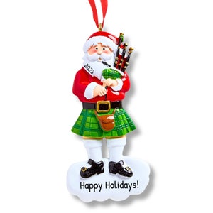 Personalized Santa Playing Bagpipe Ornament ~ Bagpiper Ornament ~ Bag Piper Gift - Perfect For Scottish Gift