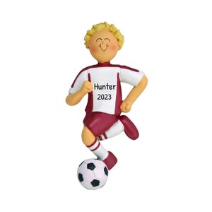 Personalized Soccer Ornament, Blond Men Soccer Player Ornament, Soccer Ball Ornament 2024, Blonde Boy Football Ornament, Soccer Team Gift
