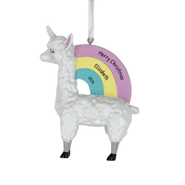 Personalized Rainbow Llamacorn Ornament - Unicorn Llama, Llama Ornaments, Llamacorn Party Decorations, Llamacorn Toy - Free Customization