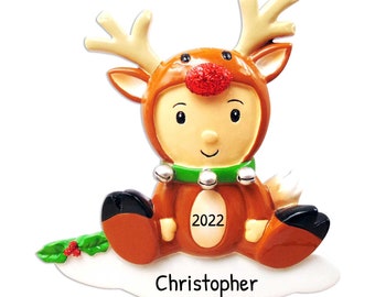 Personalized Toddler Christmas Ornament 2023 - Baby Christmas Ornament Reindeer Baby Ornaments - Free Customization