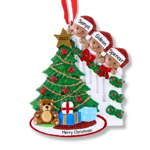 African American Family Of 3 Ornament, Black Christmas Tree Decor, Hanging Ornament, Made With Love Ornament, Cherished Moments Gift,Trinket
