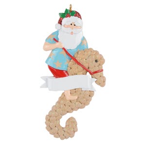 Personalized Santa on Seahorse Christmas Ornaments 2024 - Ocean Claus Riding Seahorse Fishermen Sea Fishes Nets Fishing Coastal Home Decor