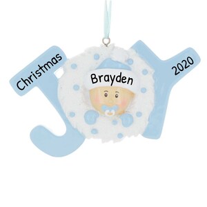 Personalized Babys First Christmas Ornament 2023 - Joy Baby Boy First Christmas Ornament 2023 - Free Customization