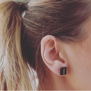 Rectangle Onyx and tigers eye stud earrings with sterling silver backs