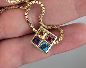 Square Gold Gem Stone Necklace