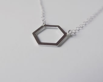 Collier hexagonal avec pendentif en argent sterling, bijoux géométriques