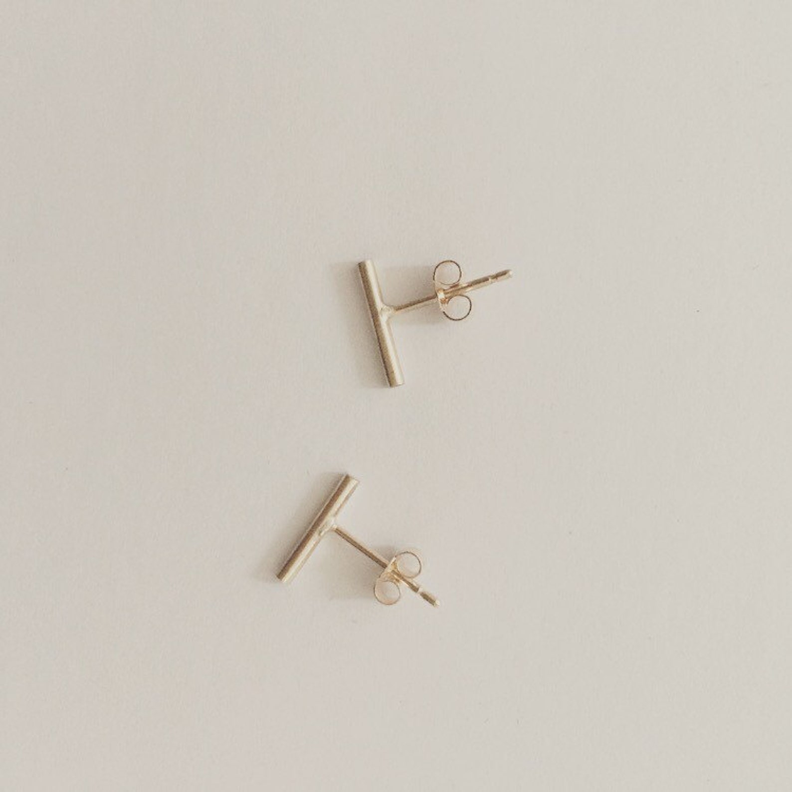 Solid 9ct Yellow Gold Line Bar Stud Earrings Available 9ct Rose or 9ct ...