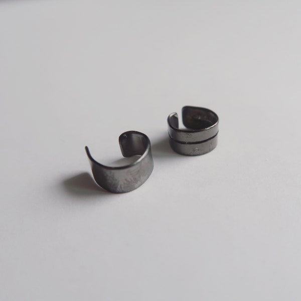 Schwarze Rhodium vergoldete Ohrmanschette, Ear Wrap, Ohrjacke, minimaler Schmuck, Helix, 925er Silber