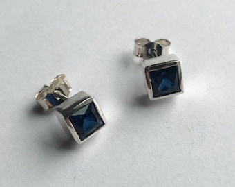 Sapphire square stud earrings in 9ct white gold