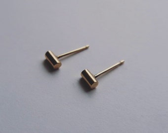 Solid 9ct Yellow Gold line bar earrings round stud dainty minimal small
